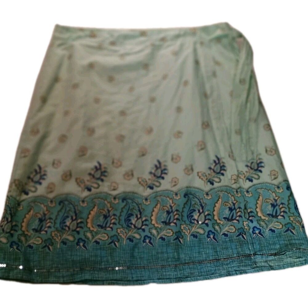 Vintage 2005 Old Navy Boho Paisley Wrap Skirt Blue Cotton Sequin Hem Size 10 - Picture 2 of 16